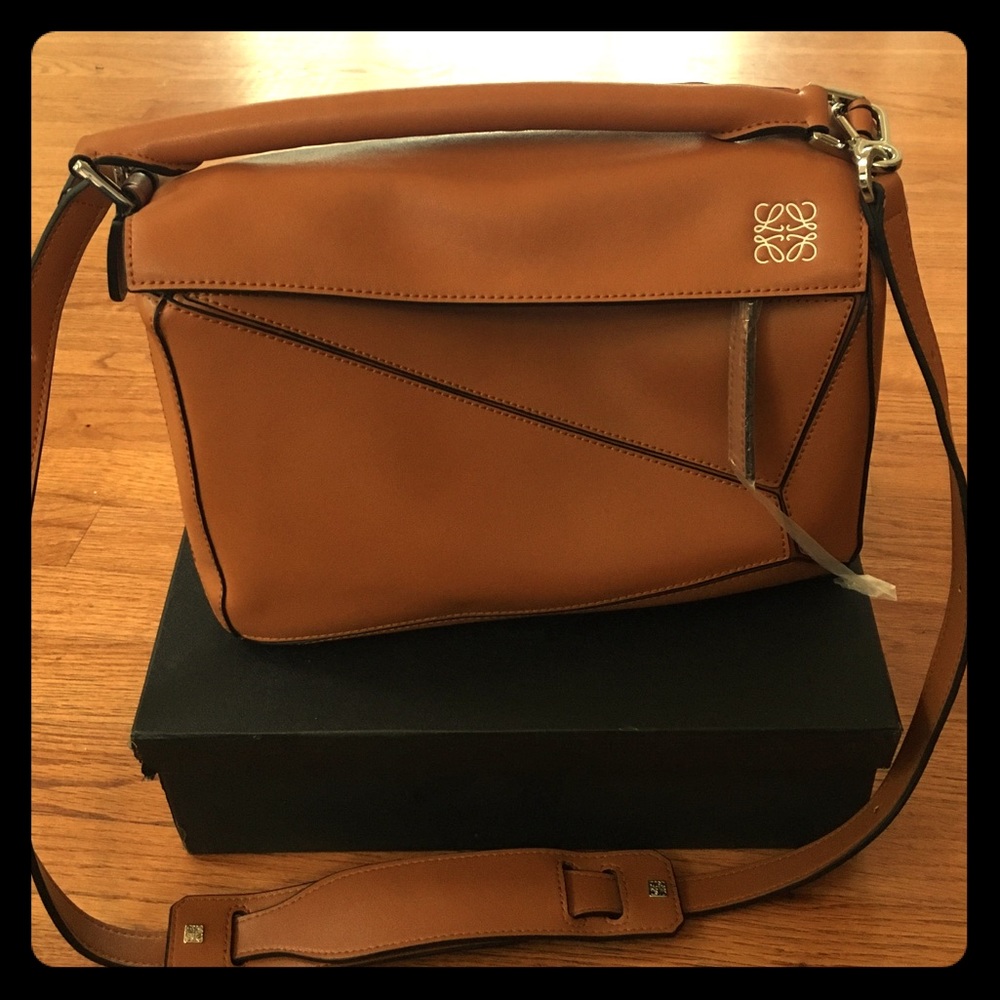Brown Rectangular handbag, Puzzle inspired
